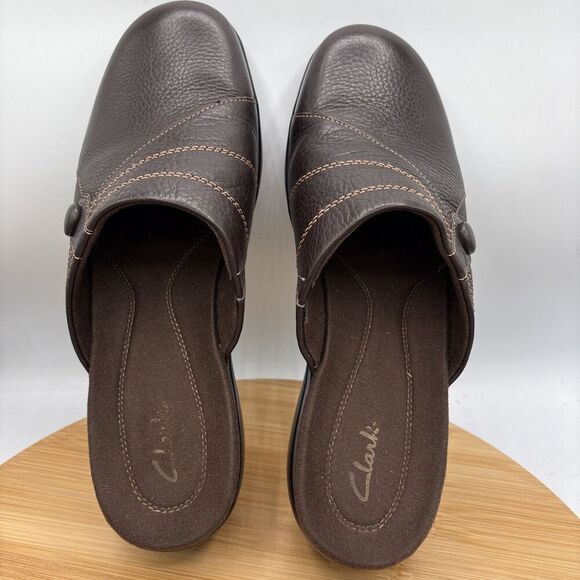 Clarks 35325 Womens size 10 Brown Leather Slip-On Mules comfort cushioned - Picture 7 of 8